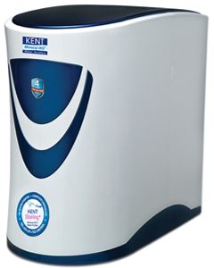 Kent water purifier with a white and dark blue design.