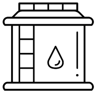 A sketch of a laboratory flask with a droplet inside, connected to a tube or pipe.