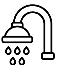 Line drawing of a kitchen faucet with a sprayer and control buttons.