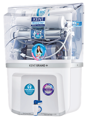 Under-sink water filtration system with filters, tubing, and a manual control knob.