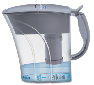 Electric kettle with a transparent water tank filled with water.