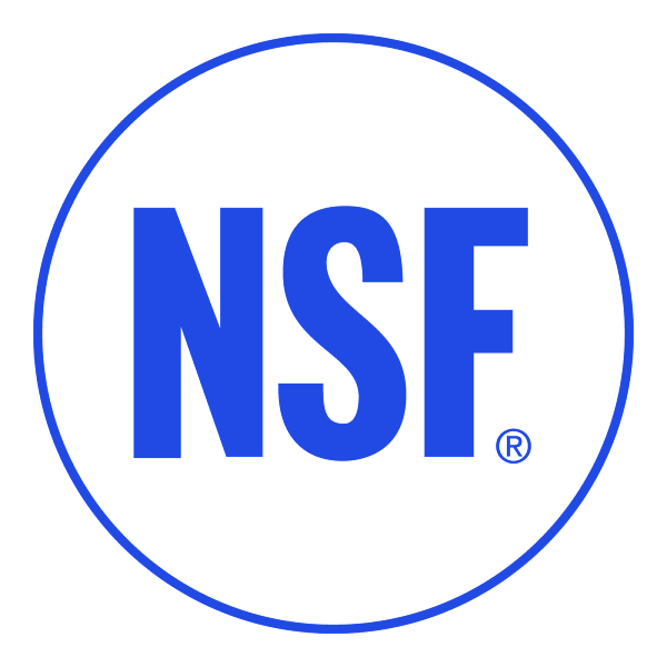Blue NSF logo on a black background with a circular border.