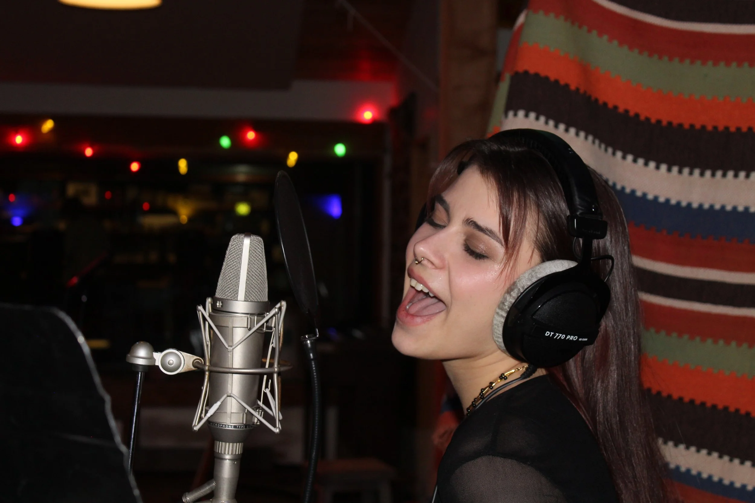 Behind the scenes, recording vocals for I'M ALIVE at Bear Creek Studio