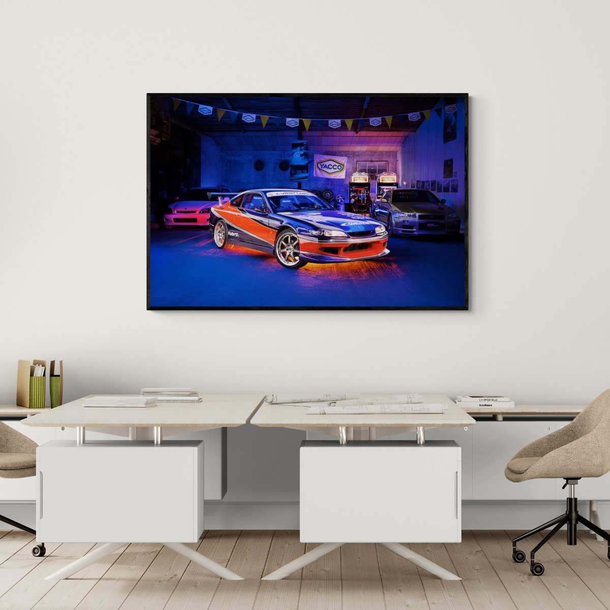 Photographie d’art Nissan Silvia S15 Mona Lisa Tokyo Drift tirage 110x165 cm – Night Car Studio