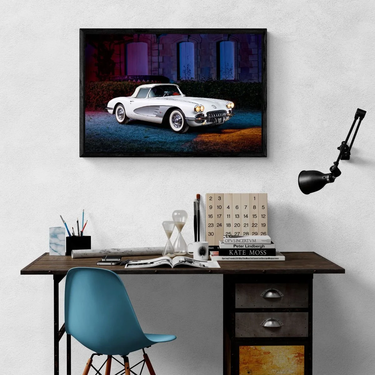 Photographie d’art Chevrolet Corvette C1 1958 tirage 60x90 cm – Night Car Studio