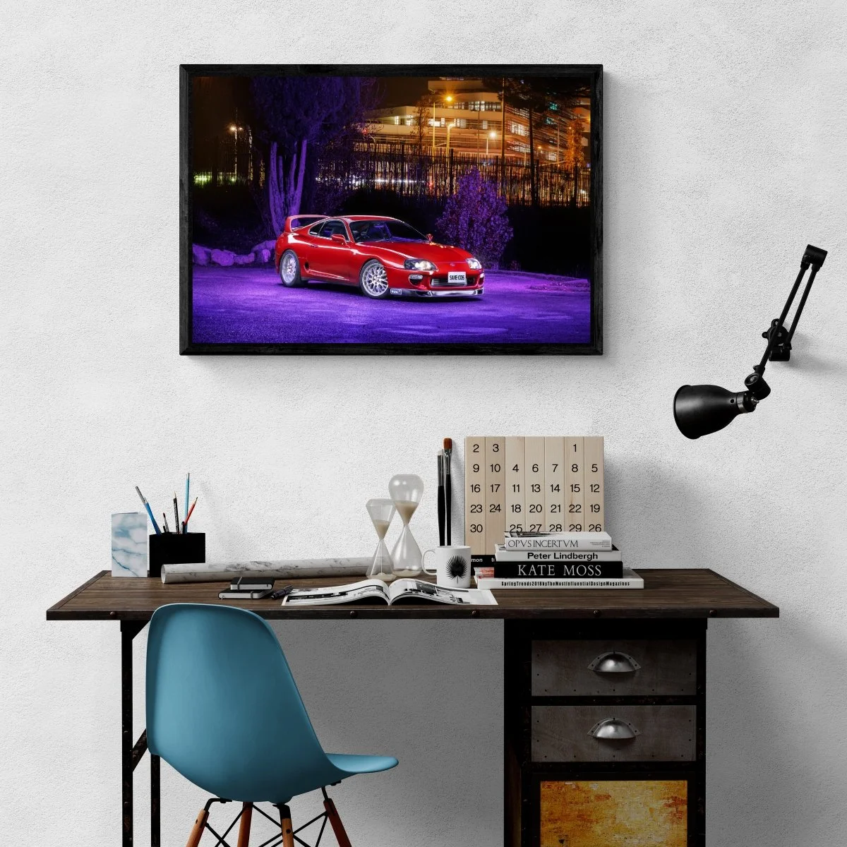 Photographie d’art Toyota Supra MKIV rouge tirage 60x90 cm – Night Car Studio