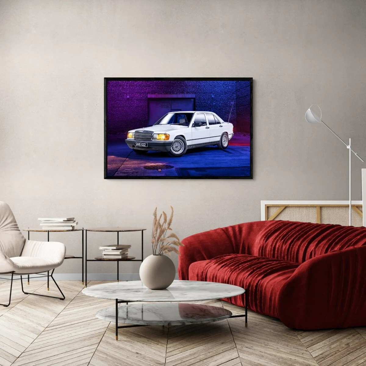 Photographie d’art Mercedes 190E Baby Benz tirage 80x120 cm – Night Car Studio