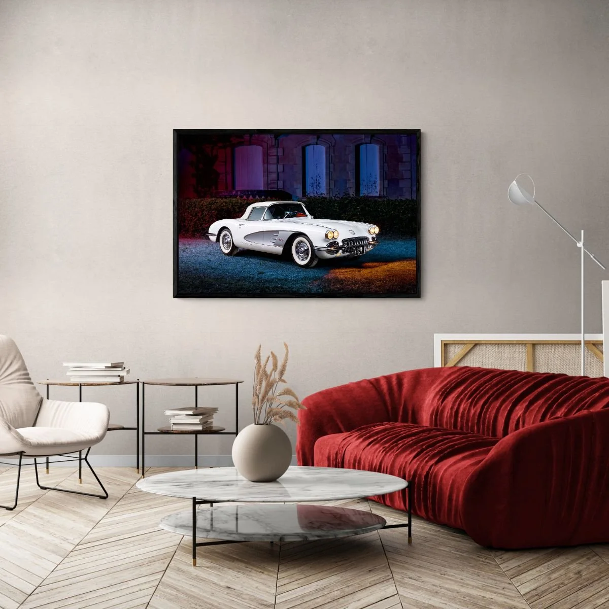 Photographie d’art Chevrolet Corvette C1 1958 tirage 80x120 cm – Night Car Studio
