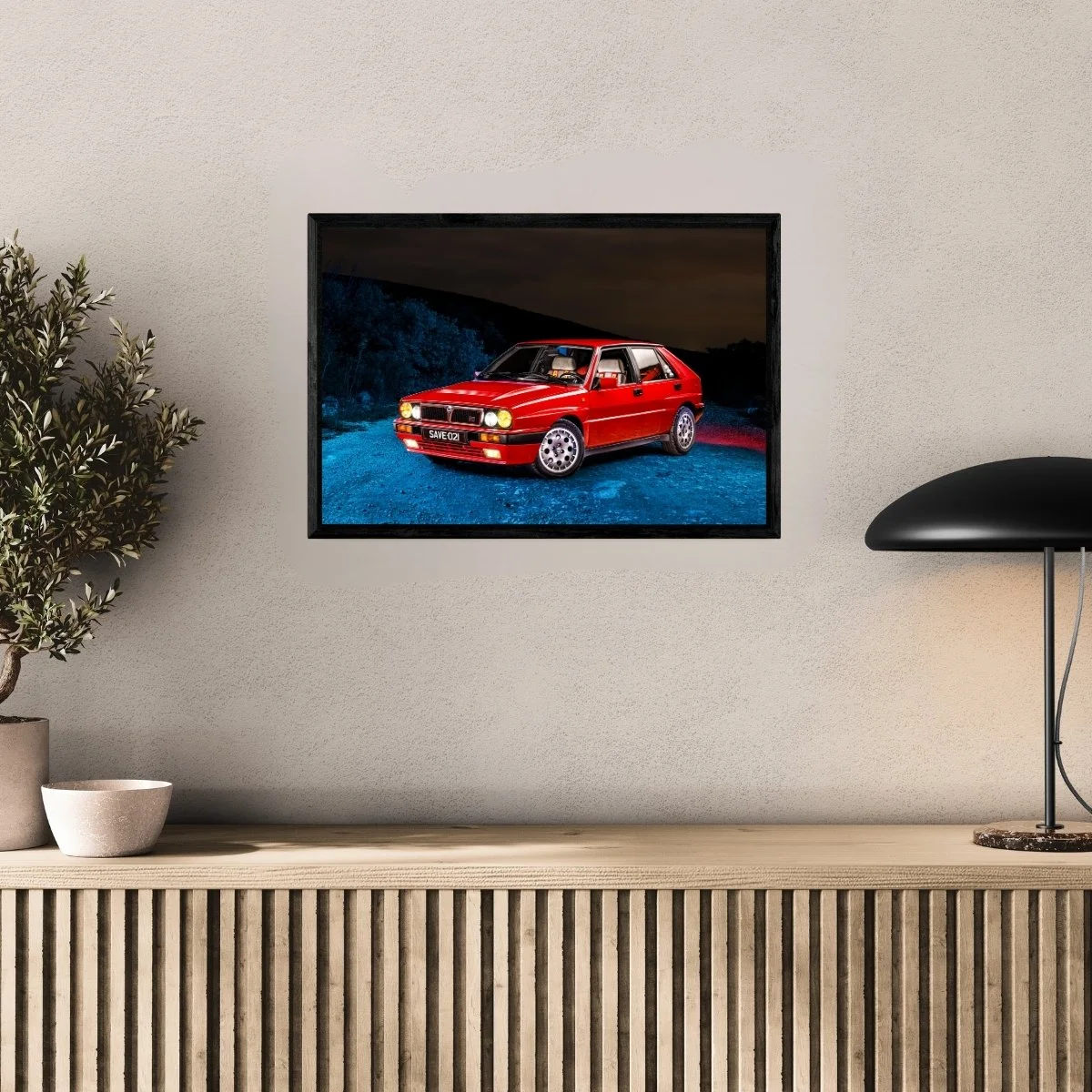 Photographie d’art Lancia Delta HF Integrale tirage 40x60 cm avec caisse américaine – Night Car Studio