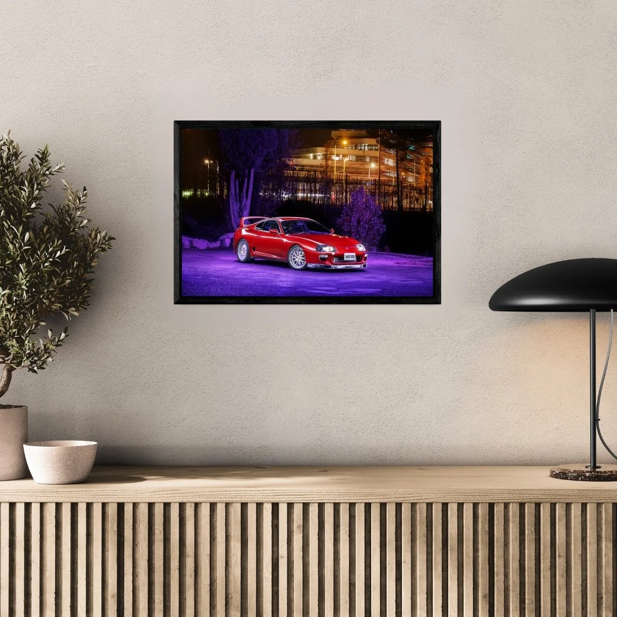 Photographie d’art Toyota Supra MKIV rouge tirage 40x60 cm avec caisse américaine – Night Car Studio