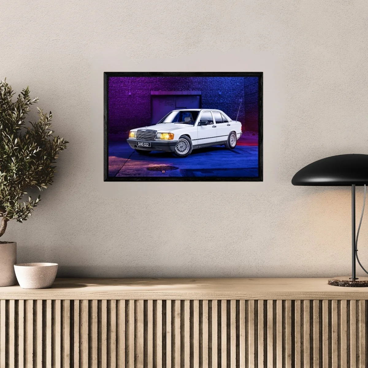 Photographie d’art Mercedes 190E Baby Benz tirage 40x60 cm avec caisse américaine – Night Car Studio