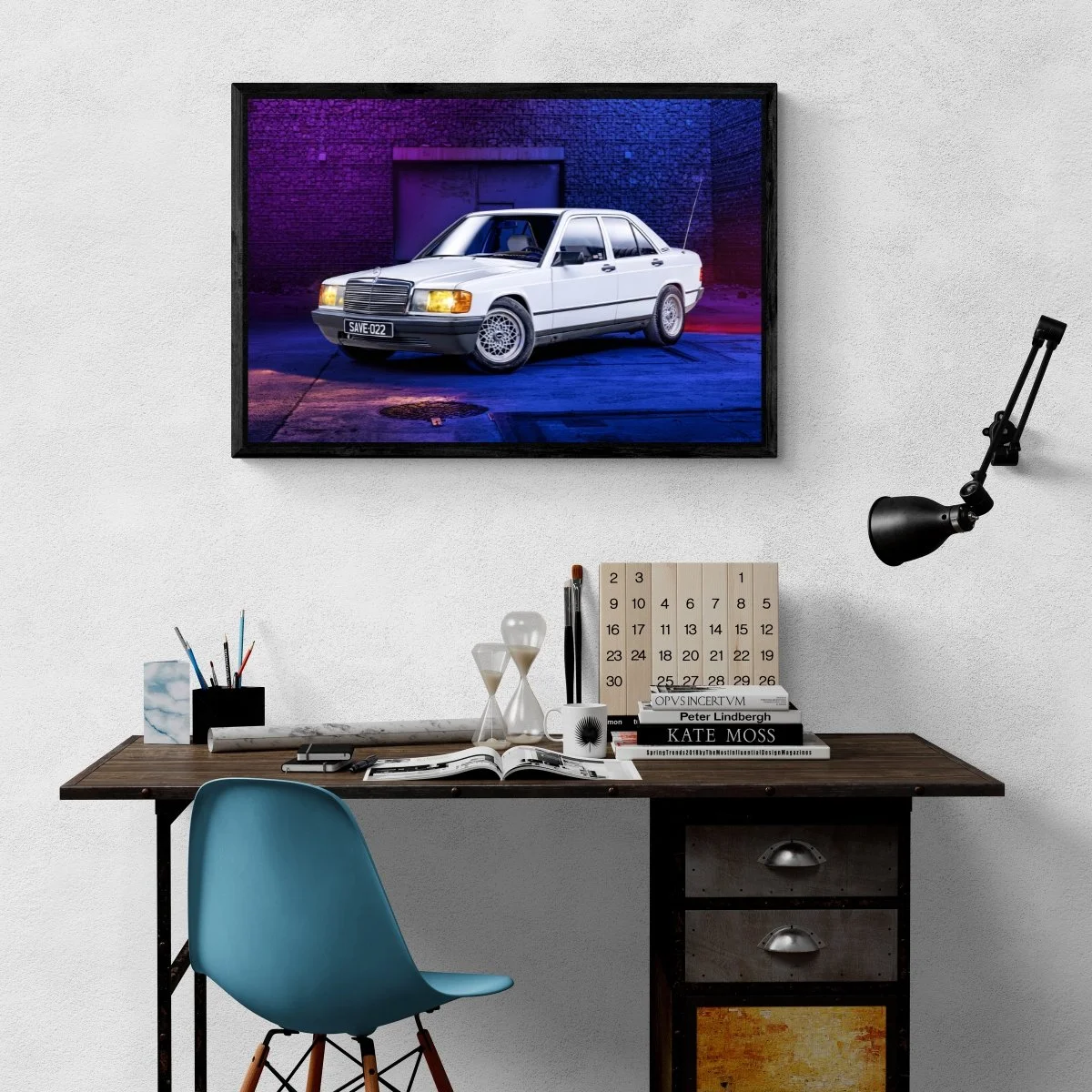 Photographie d’art Mercedes 190E Baby Benz tirage 60x90 cm – Night Car Studio