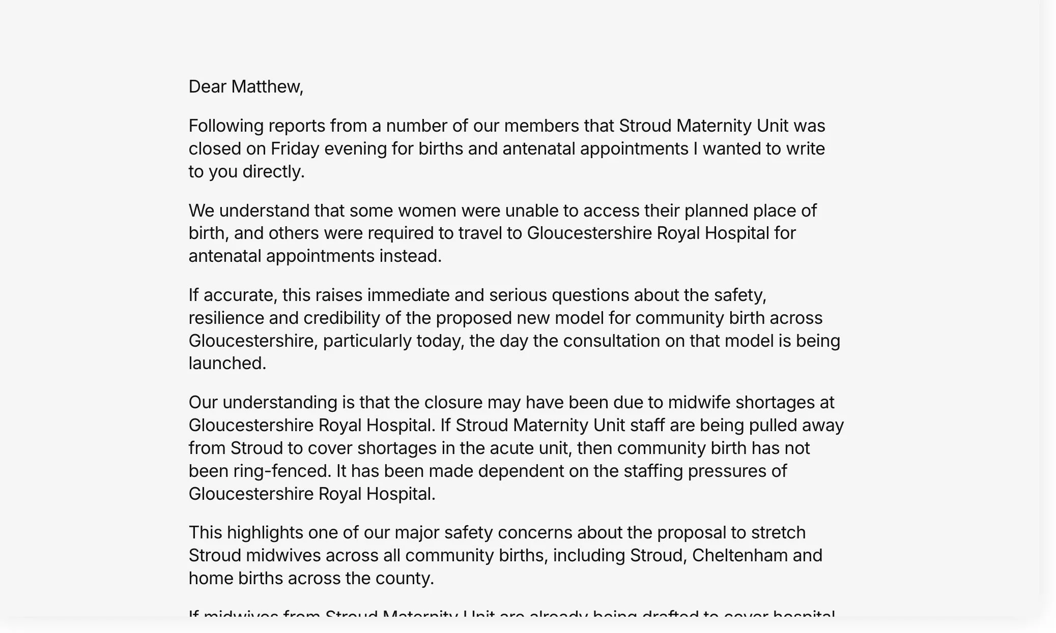 Closure of Stroud Maternity 26 June 26