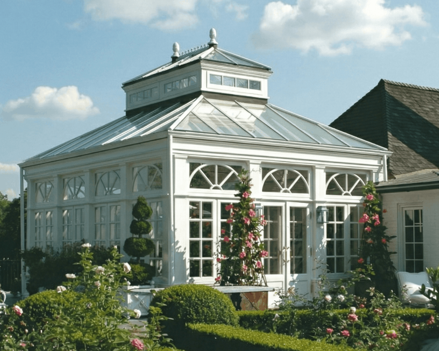 Insulated hardwood garden room built on a private residential estate in Weybridge.
