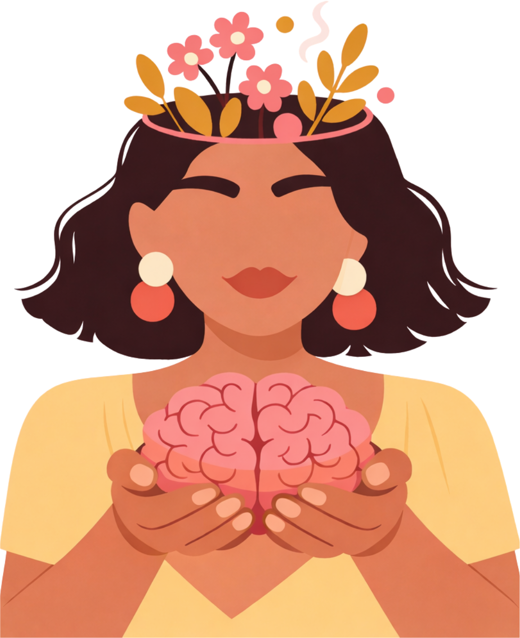 Woman holding brain illustration representing nervous system regulation and anxiety therapy support