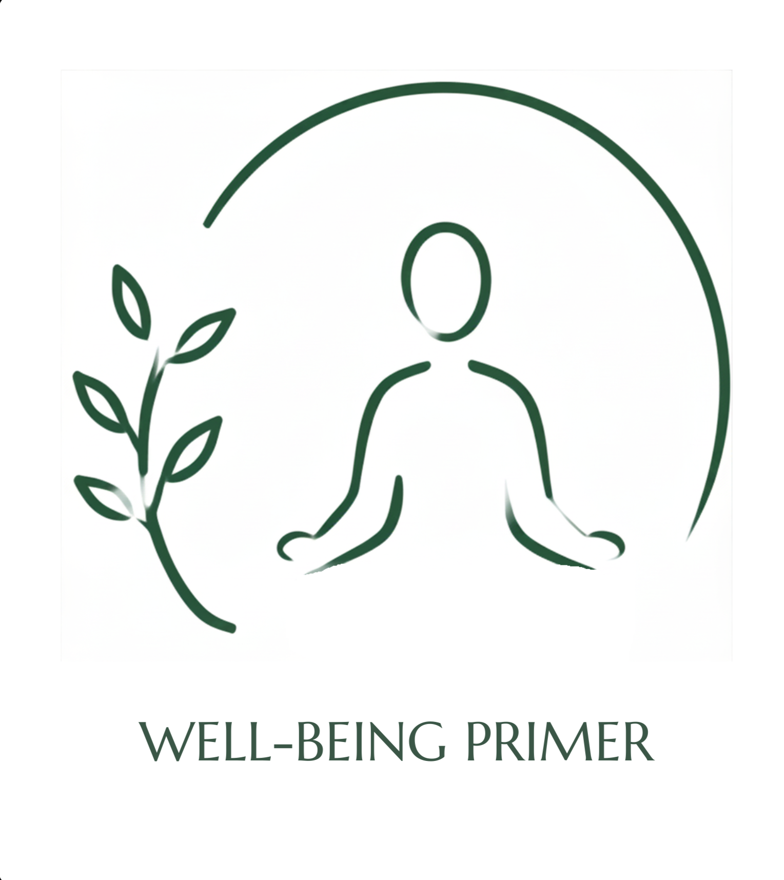 A  seated person in meditation, with laurel, and the text 'WELL-BEING PRIMER' beneath. Ivy League educator, University of Pennsylvania, Psychology Department, Positive Psychology. The Education Workspace. Higher Education.