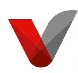 Logo stylisé en forme de V avec couleurs rouge et gris.