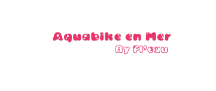 Titre en français : "Aquabike en Mer" avec le nom "By l'Eau" en dessous.