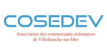 Logo de l'association COSEDEV, regroupant des commerçants sédentaires de Villefranche-sur-Mer, en bleu et rouge.