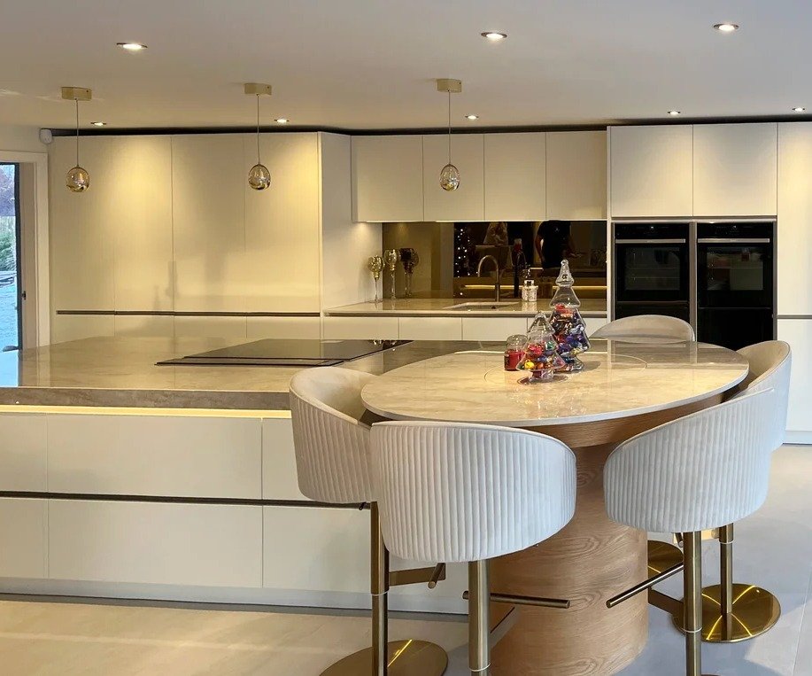 Light Neutral Kitchen with Oak Barrel Feature in Laceby