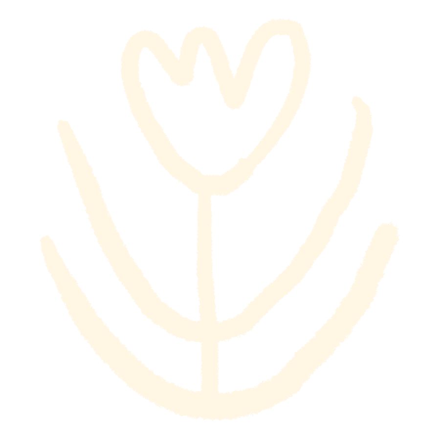 A simple white line drawing of a tulip flower with three leaves on a black background.