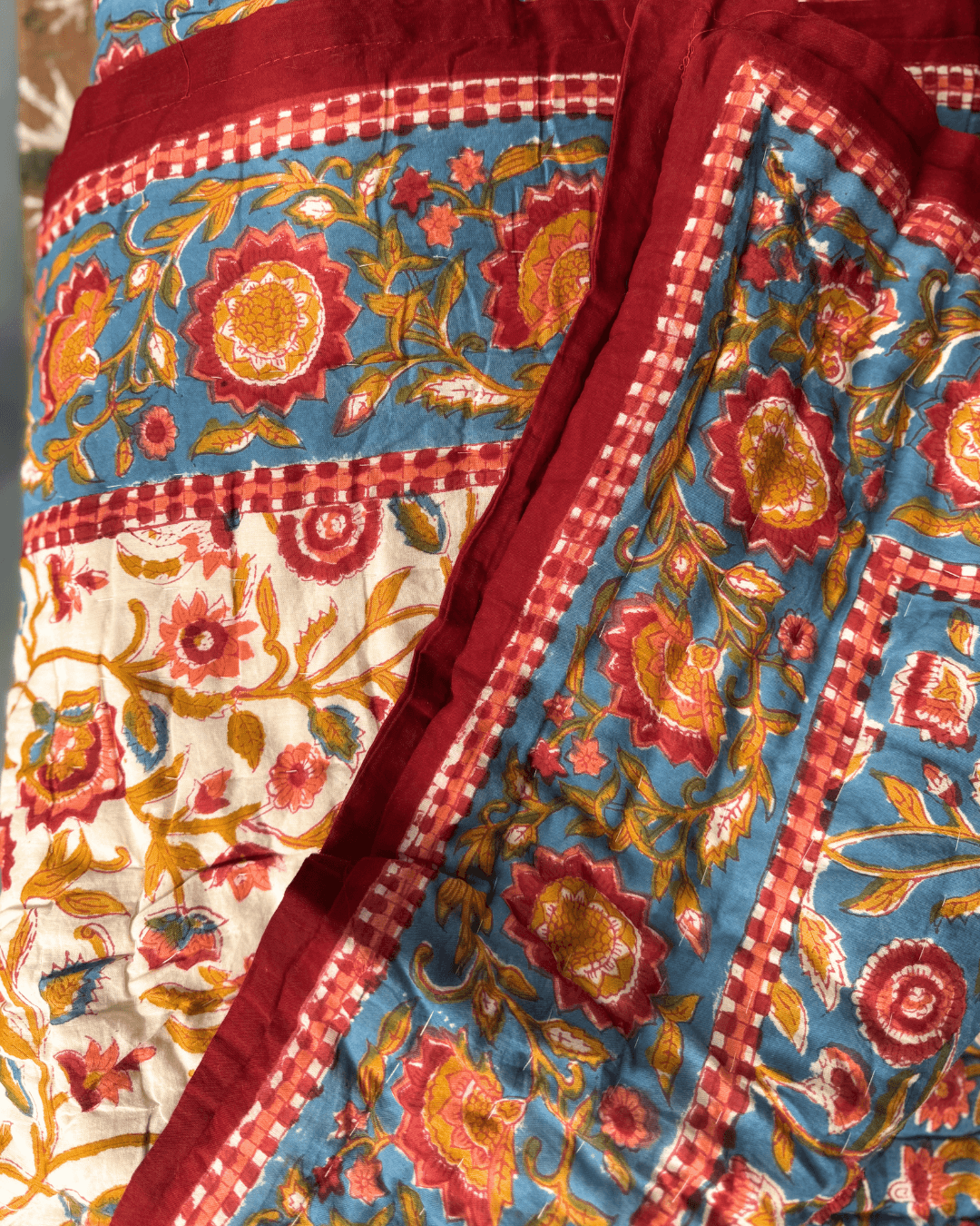 block printed cotton filled quilt