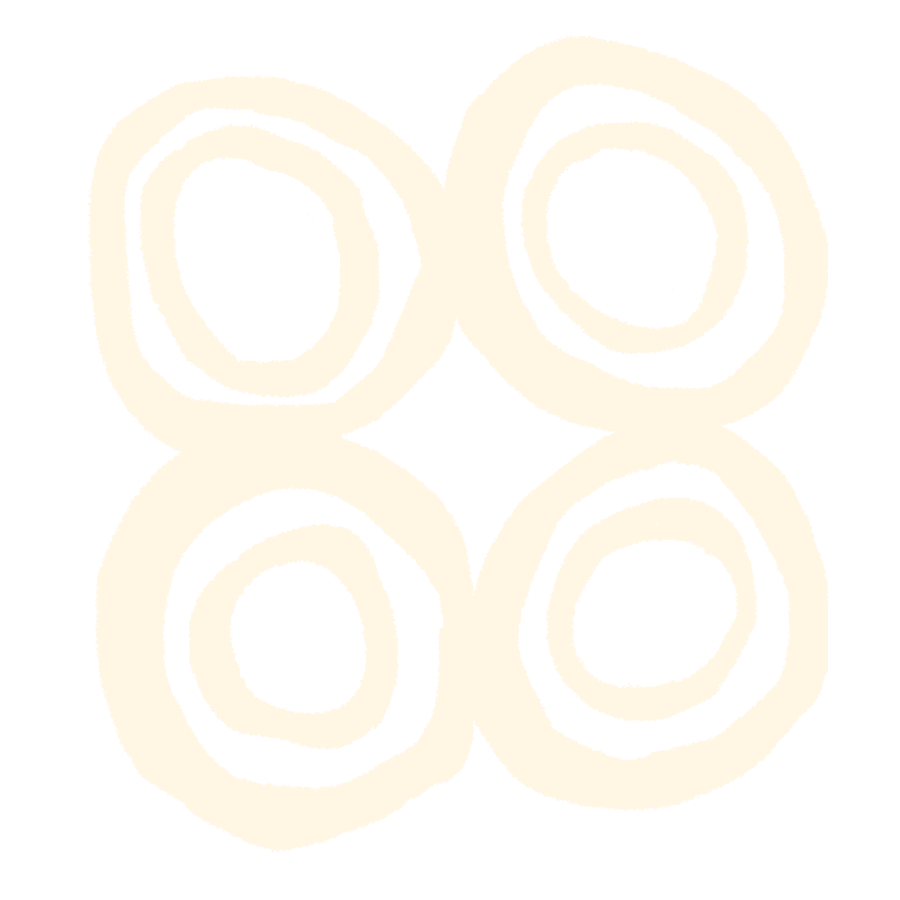 A black background with four white circular shapes arranged in a square pattern, each with an inner circle, resembling a stylized spiral or old-fashioned cable coils.