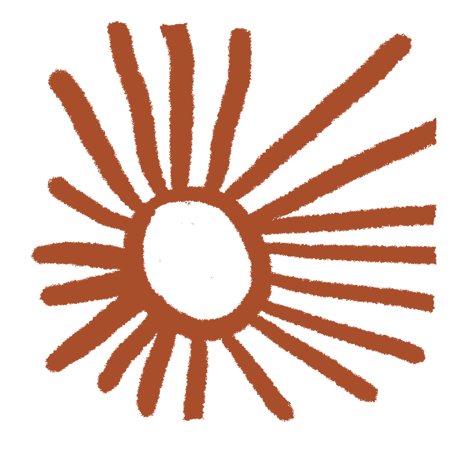 A stylized sun with orange rays and a black center on a black background.