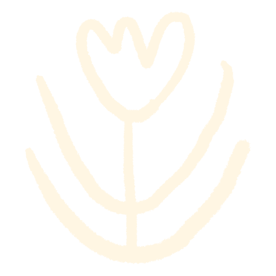 Simple white line drawing of a tulip flower with three leaves on a black background.
