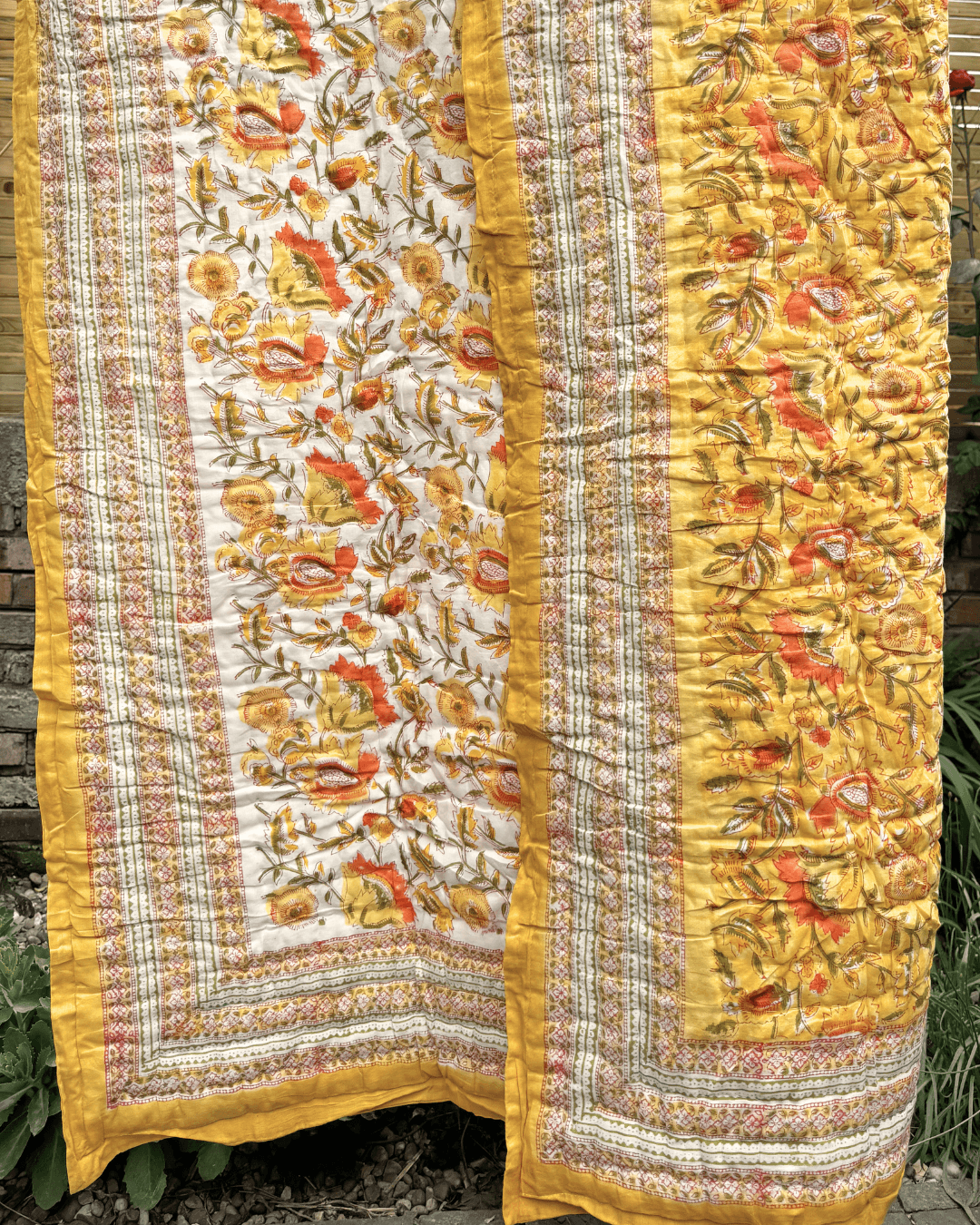 block printed cotton filled quilt