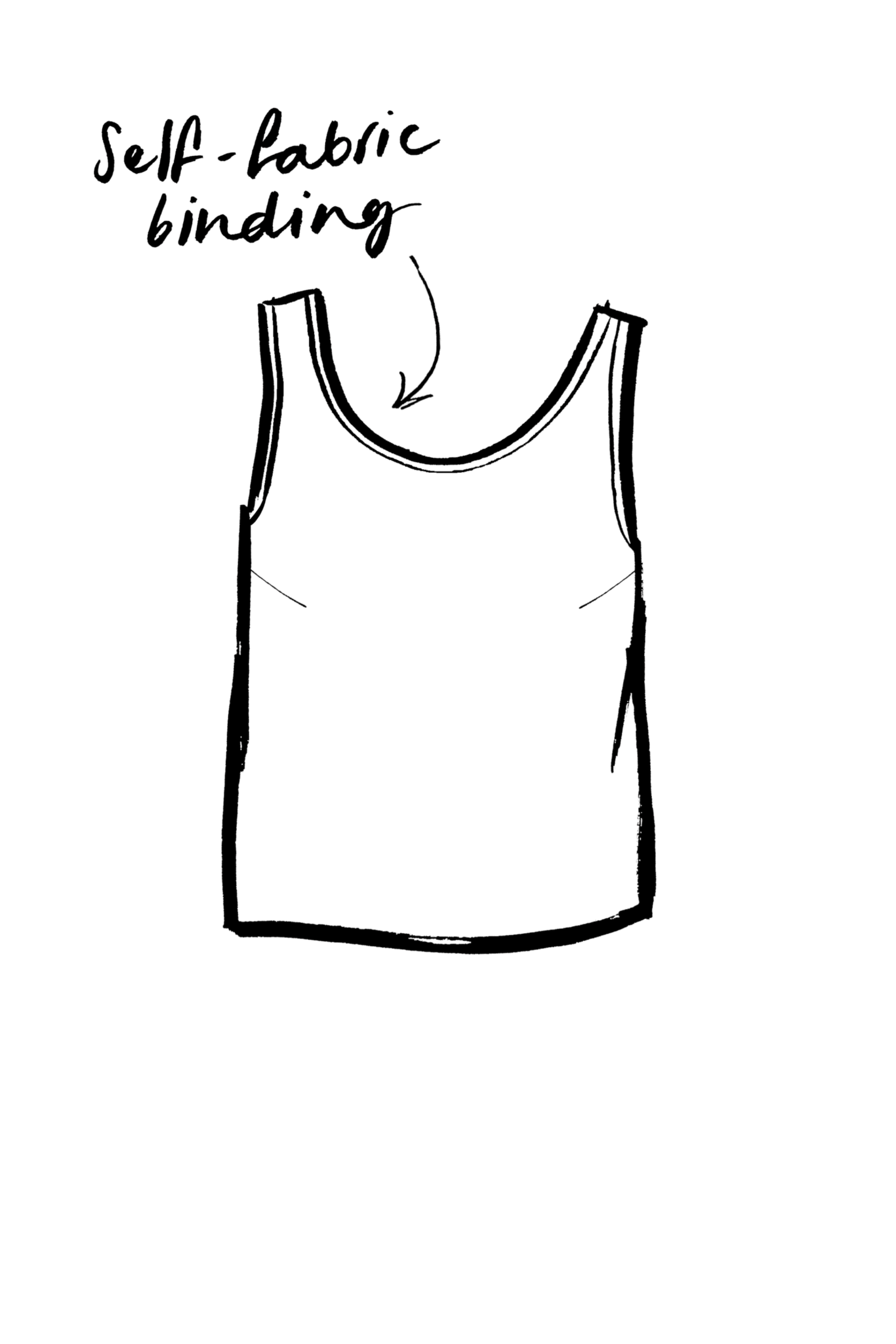 A hand-drawn sketch of a self-lacing shoe with an arrow pointing to the shoe and text above it reading "Self-labric binding".