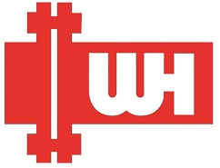 Logo mit roten und weißen Elementen, von Wiethake Haustechnik.
