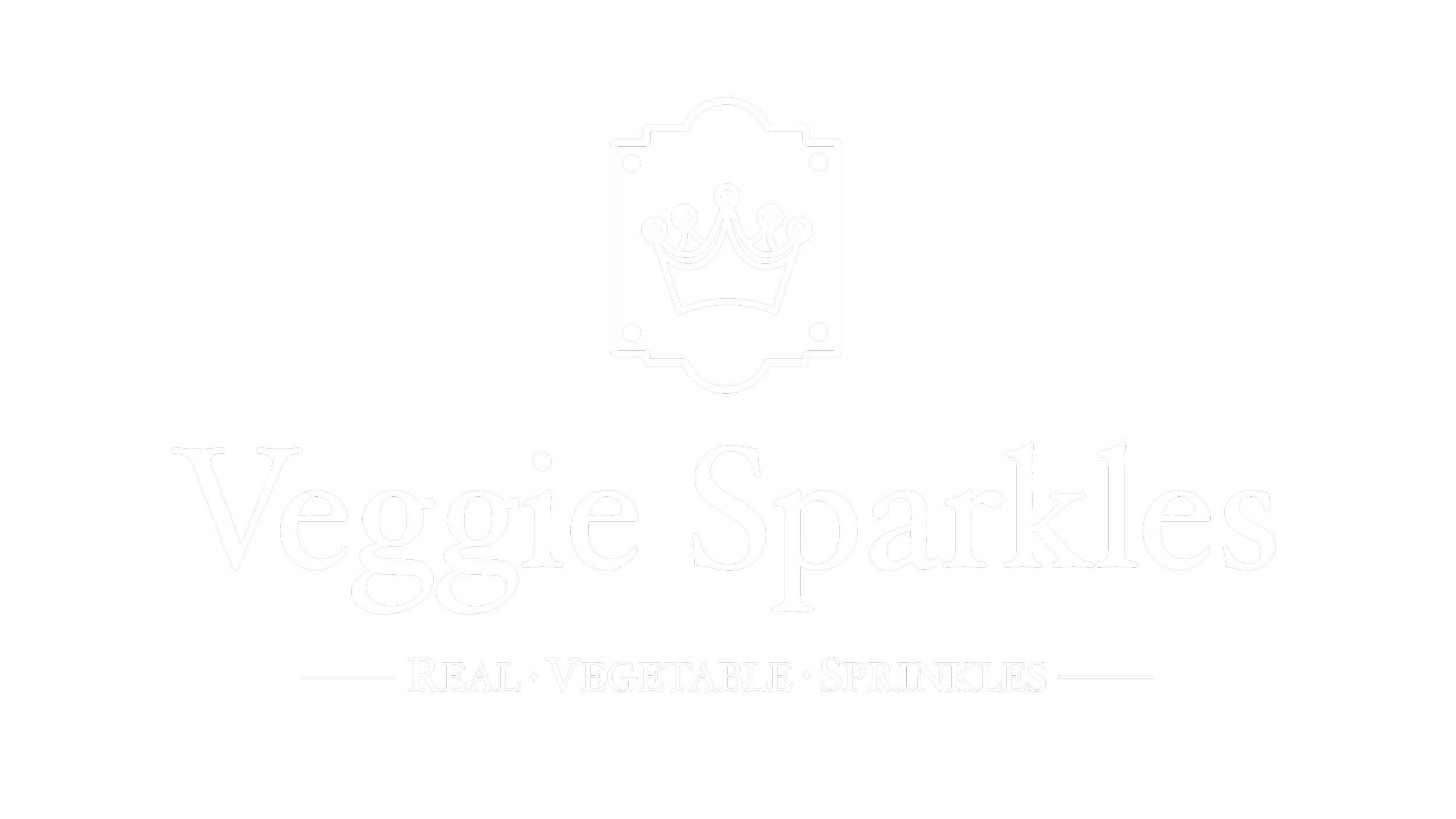 Black background with a white crown logo and the text 'Veggie Sparkles' and 'Real Vegetable Sprinkles'.