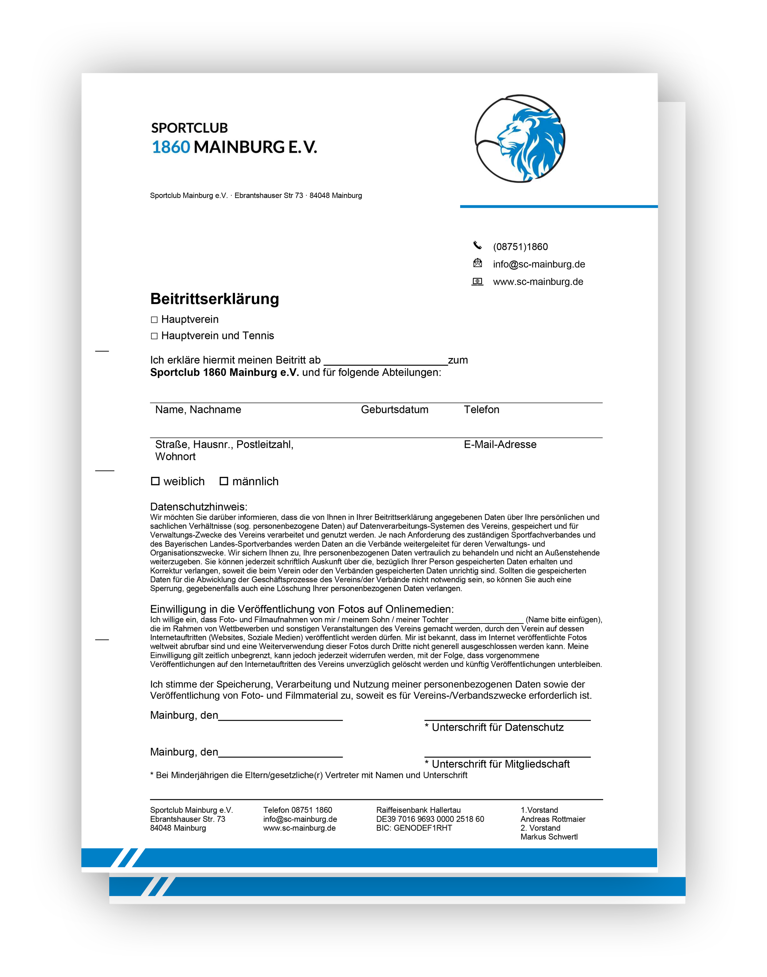 Mitgliedsantrag für den Sportclub 1860 Mainburg e.V.