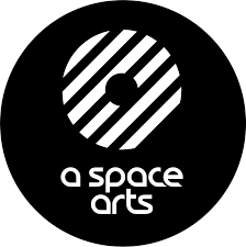 Black circular logo with a stylized number 2 and diagonal lines, with the text 'a space arts' below.