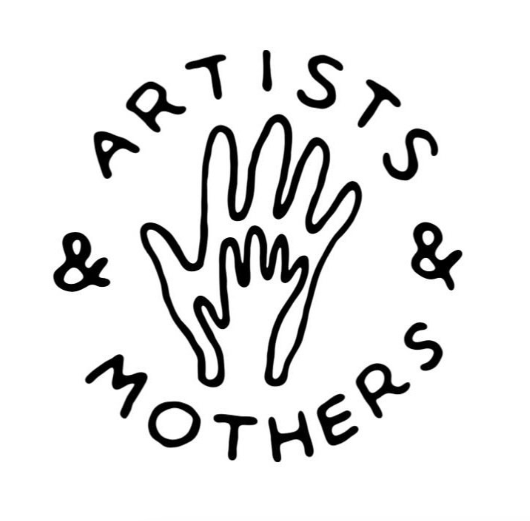A black and white illustration of a hand with the middle finger raised. The words "Art is not harmless" are arranged in a circular pattern around the hand in a handwritten font.