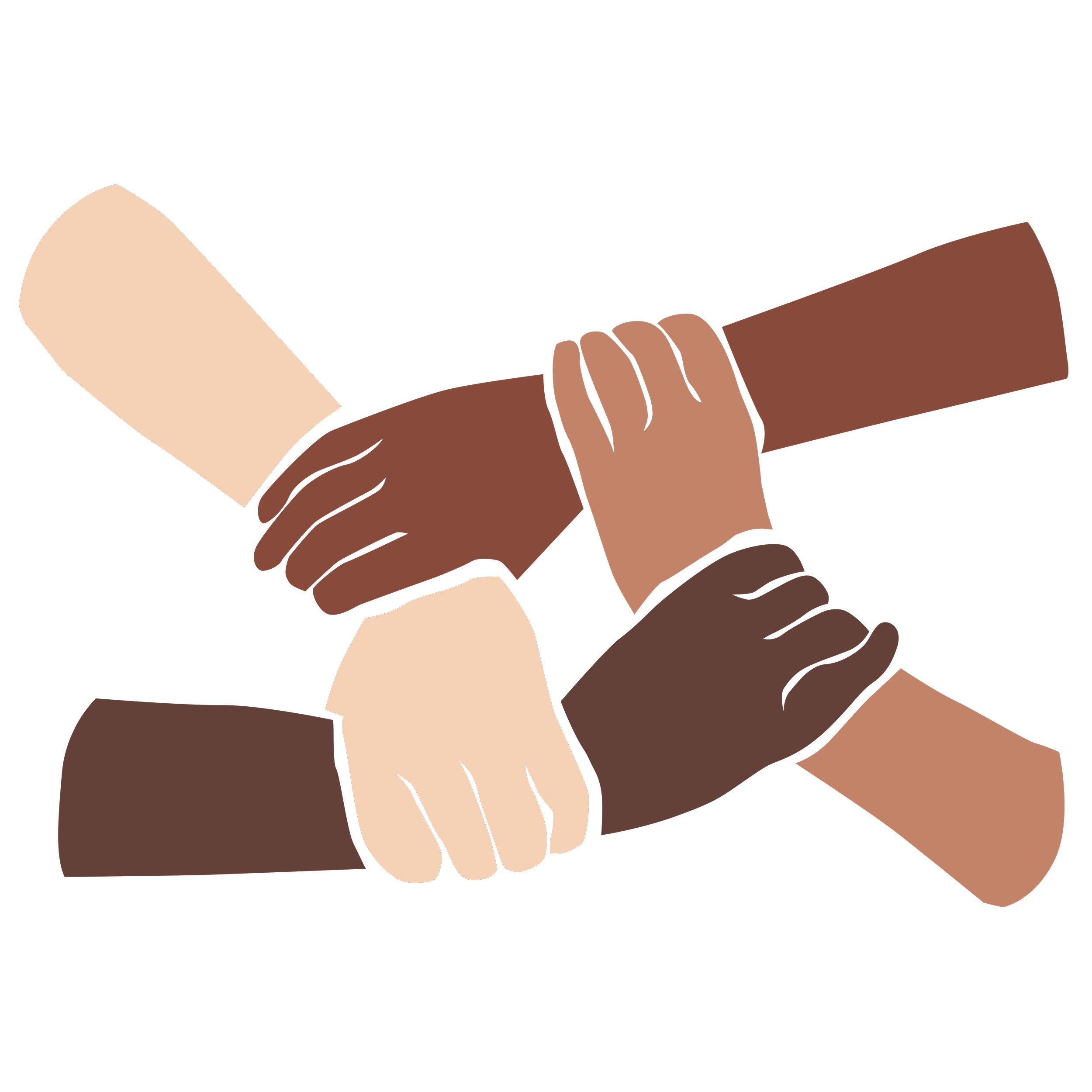 Illustration of a handshake between two hands, one darker skin tone and the other lighter, symbolizing unity or cooperation.
