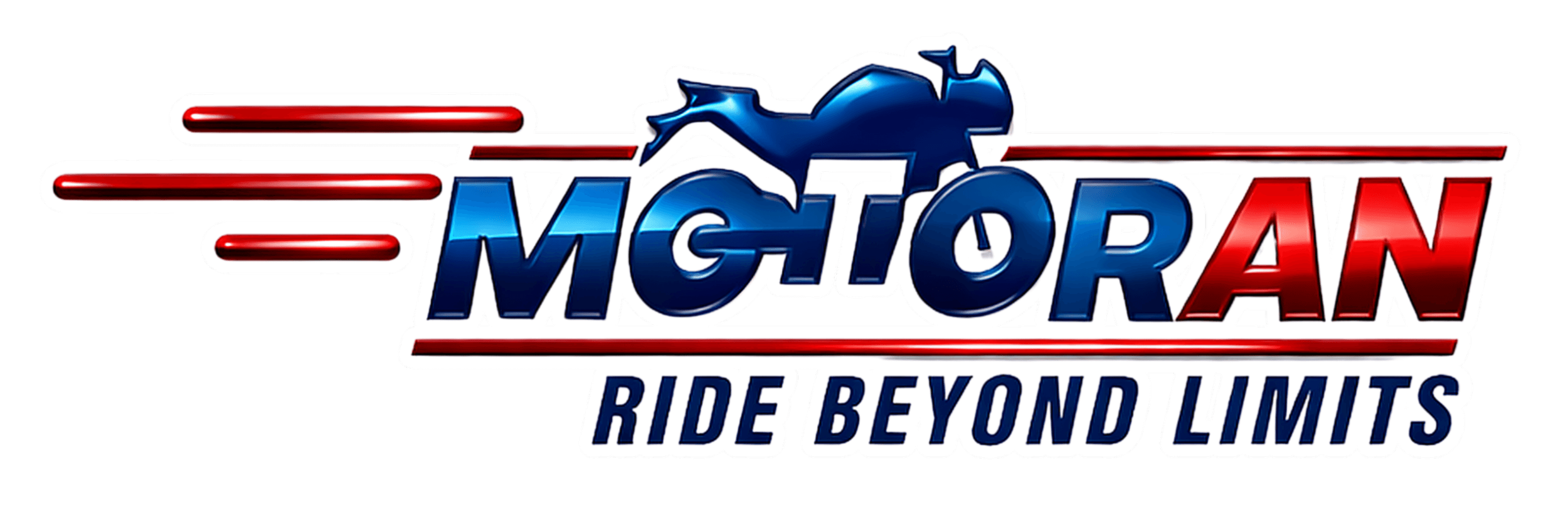 Logo of Motor City, with a stylized blue horse and red and blue text that reads 'Motor City', with the tagline 'Ride Beyond Limits'.