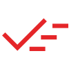 A red checkmark with three horizontal lines to its right, indicating completion or approval.