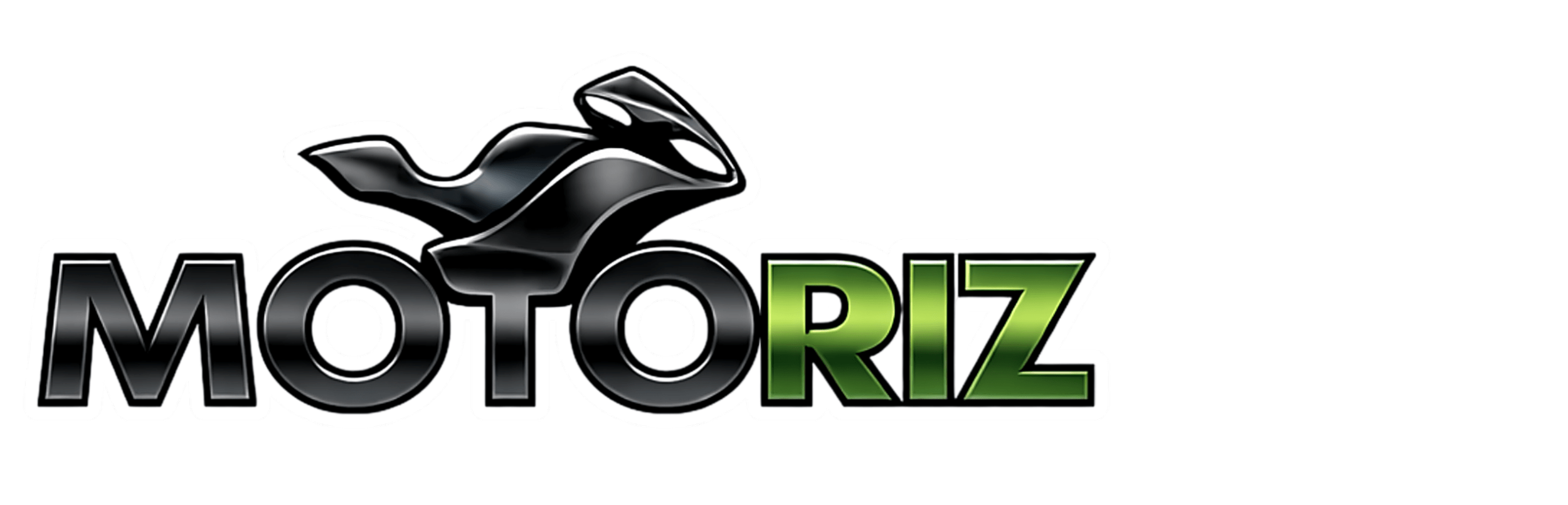 Logo for MOTO RIZ featuring stylized motorcycle elements with black and green text.