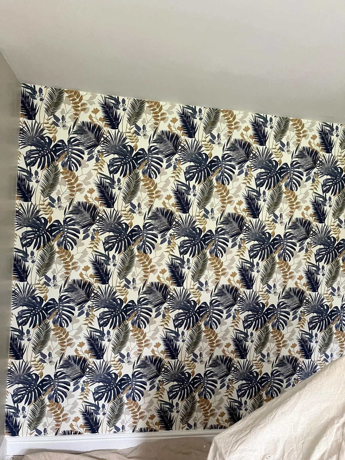 Living room wallpaper feature wall installation project in Chesterfield