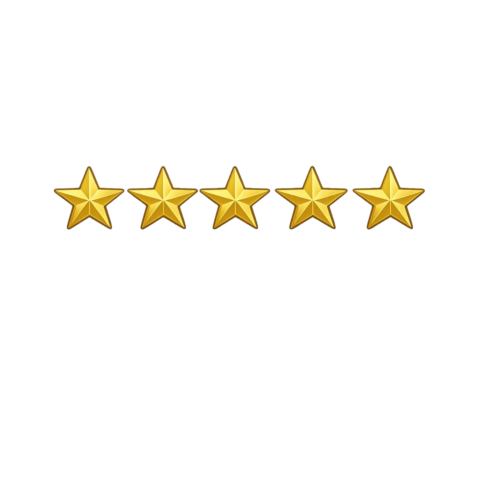 Five gold stars in a row, representing a five-star rating.