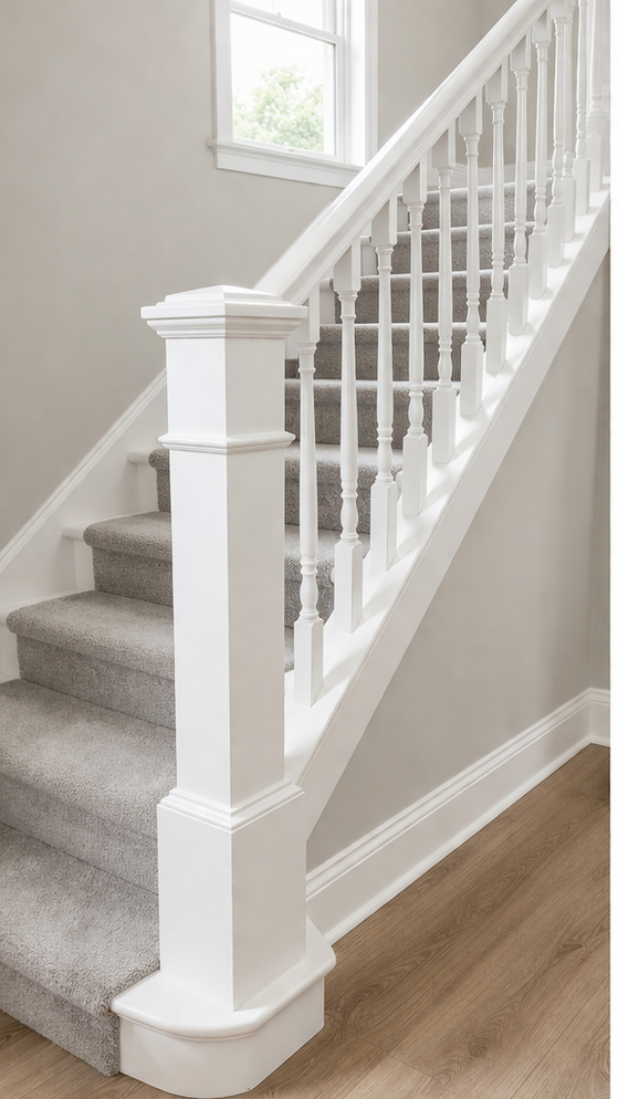 Hall Stairs and landing spindles woodwork project in Chesterfield completed by PrimeEdge Decor