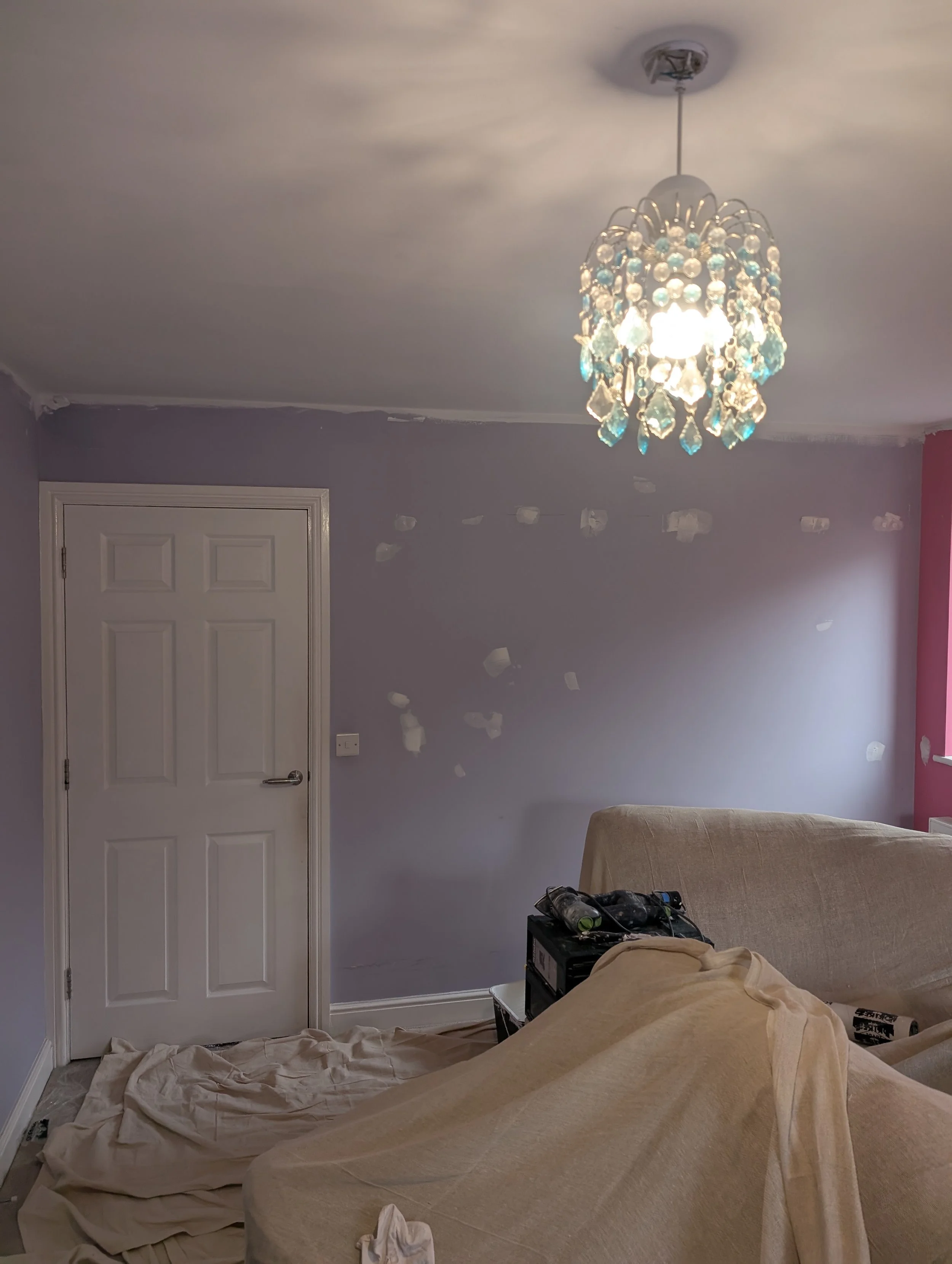 Living room prep filling interior painting chesterfield.