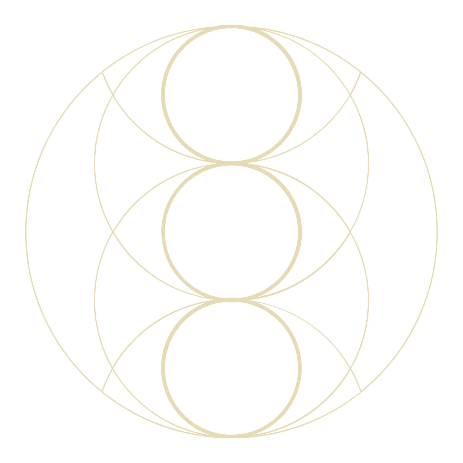 Gold geometric circular pattern on black background with interconnected circles.