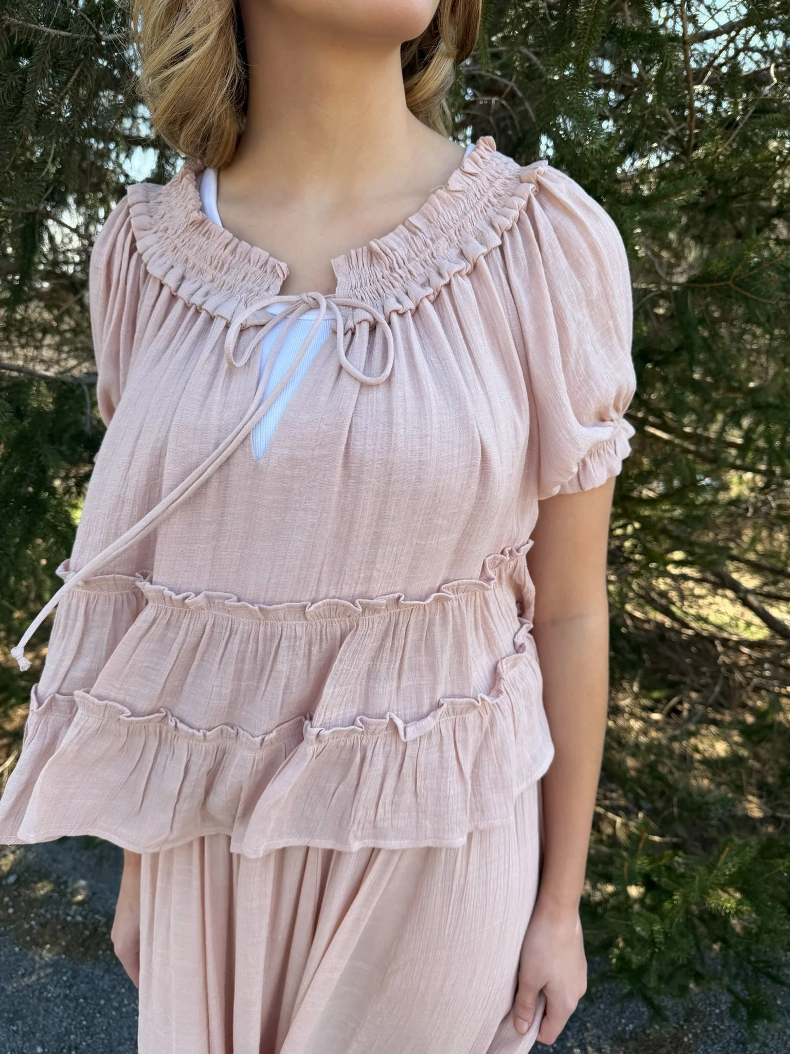 Flowy Short Sleeve Tiered Ruffle Layer Top