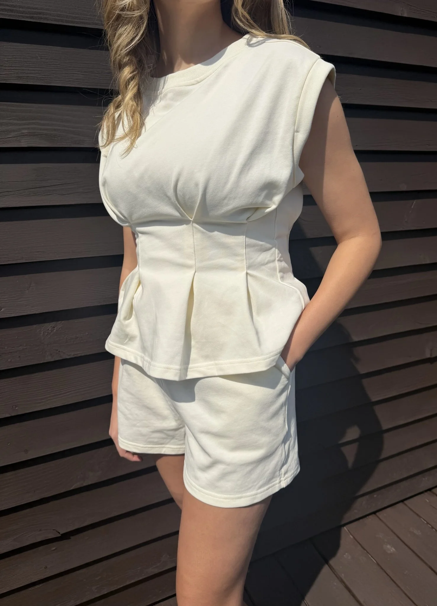 Short Sleeve French Terry Pleated Set