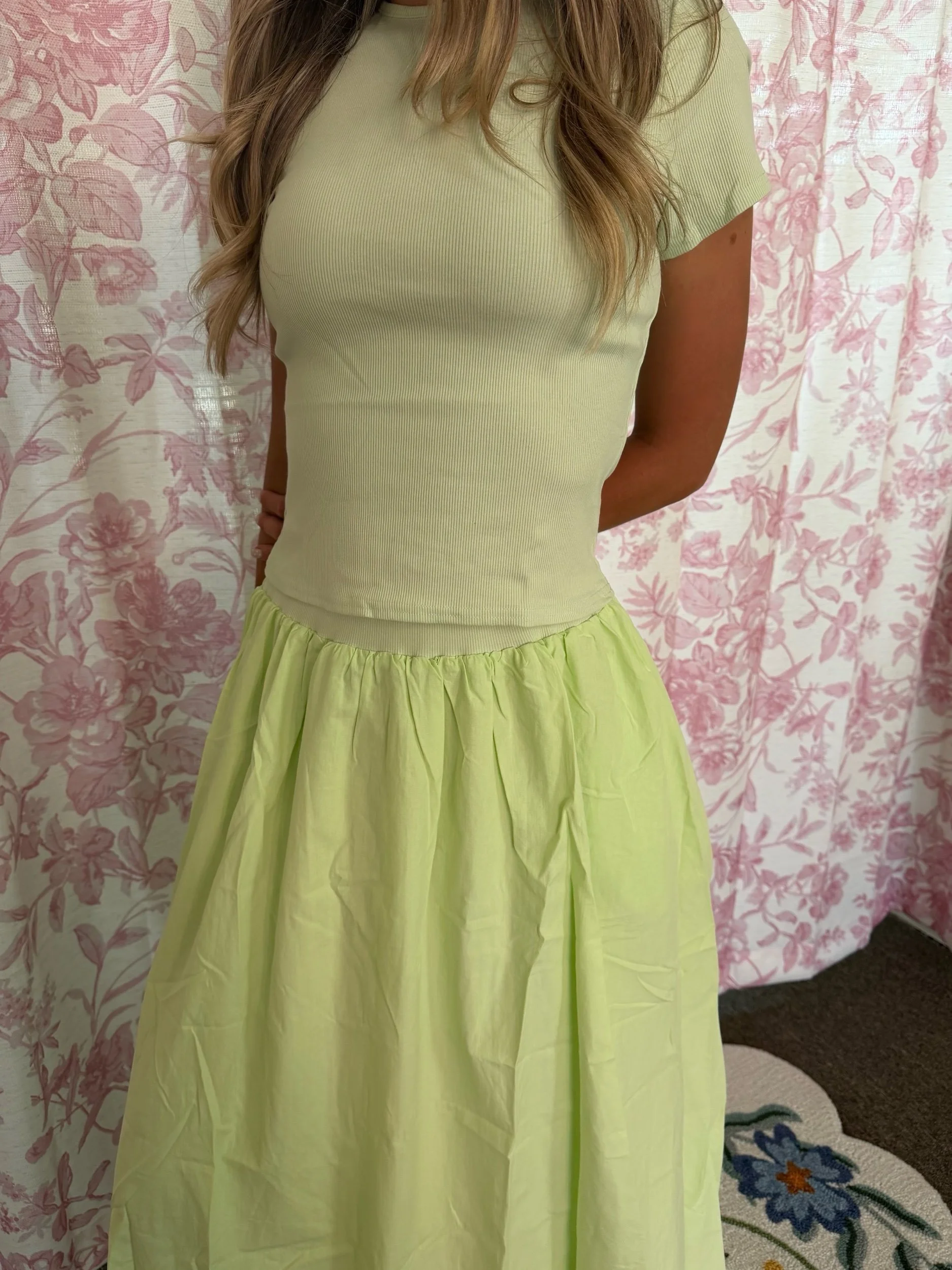 Green Ribbed Top & Skirt Set