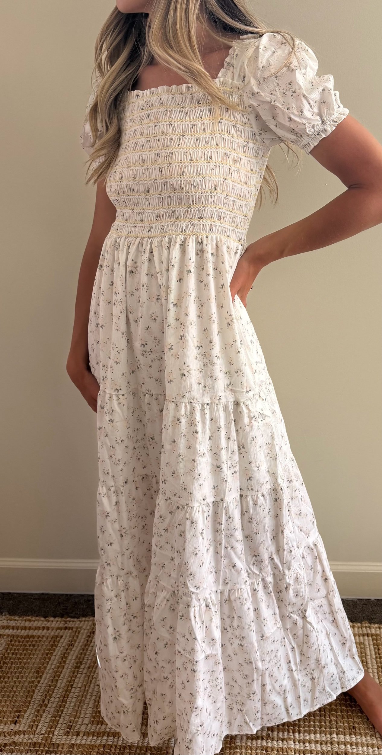 White Tiered Floral Maxi Dress