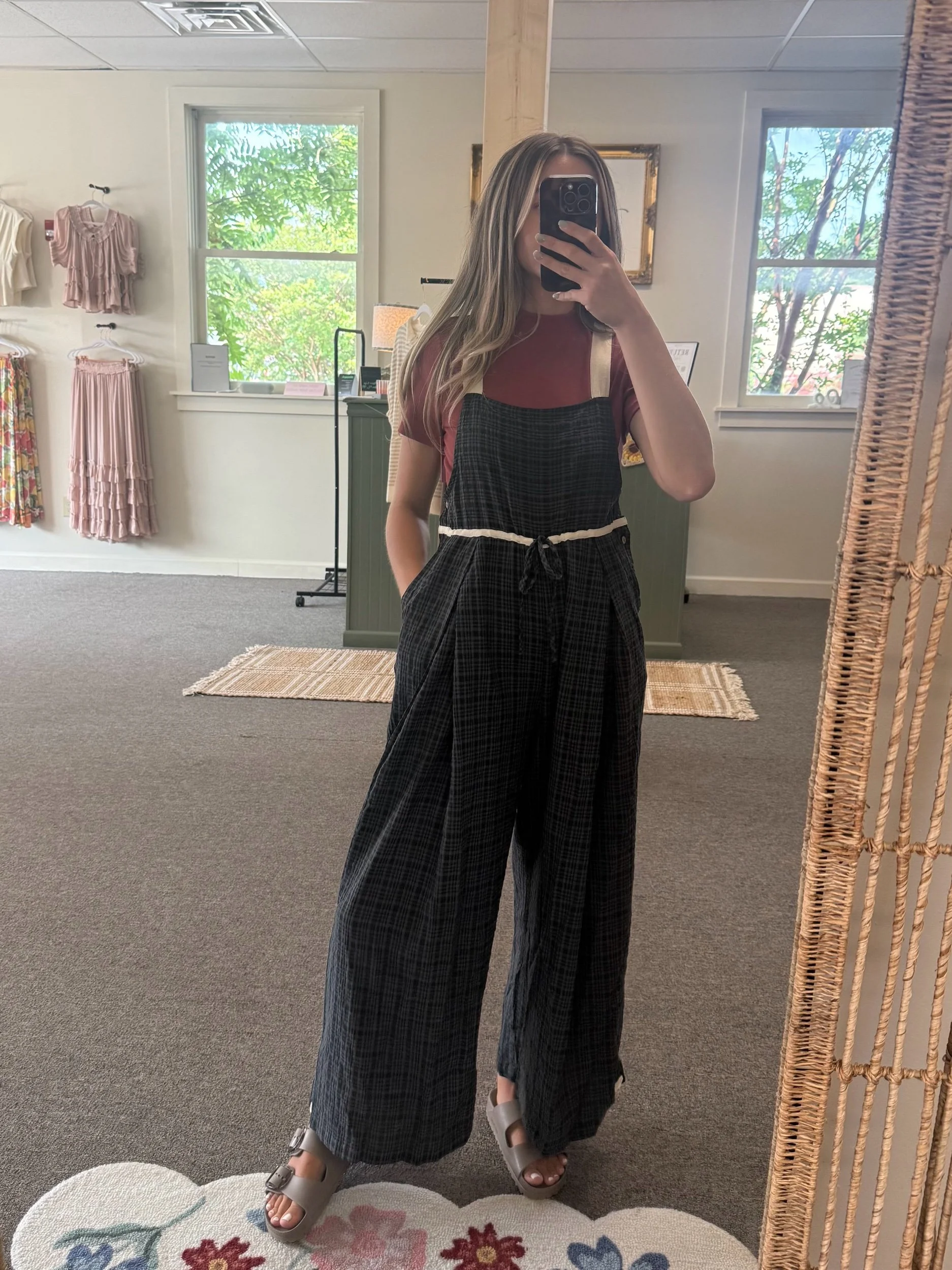 Wide-Leg Plaid Jumpsuit